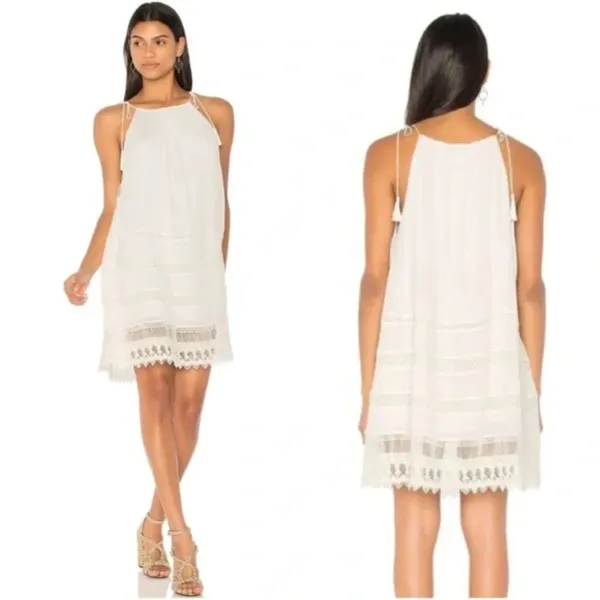 Alice + Olivia Danna Tie-Strap Short Dress Crochet Embroidered White Size Large - Image 4