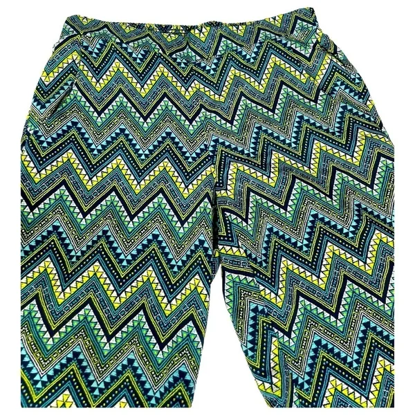 BCX Chevron Print Wide Leg Pants Blue Green Yellow Boho Festival L - Image 4