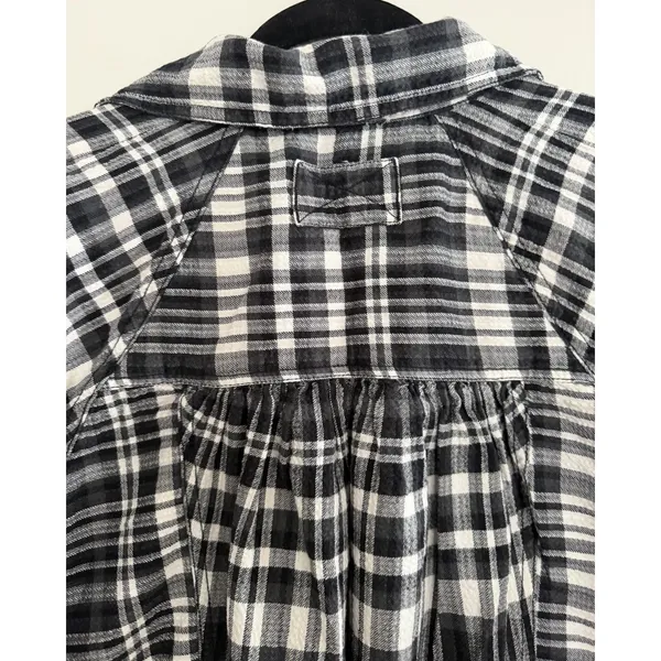Free People We The‎ Free Indigo Skies White/Black Plaid Shirt Women's Size Small - Image 4