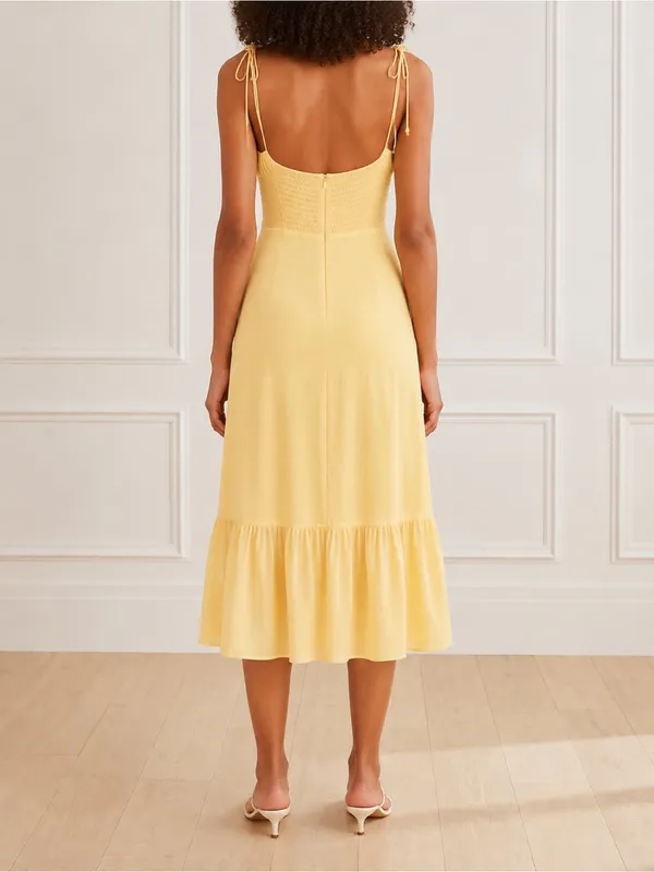 Reformation Embry Midi Dress Size 0 Sunshine Yellow Tie Strap Ruffle Hem - Image 4