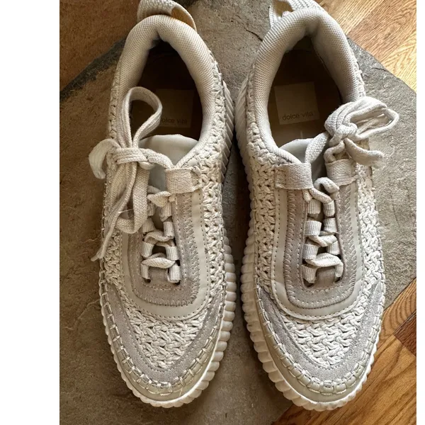Dolce Vita Dolen Woven Crochet Platform Sneakers Cream Ivory Suede 6 - Image 8