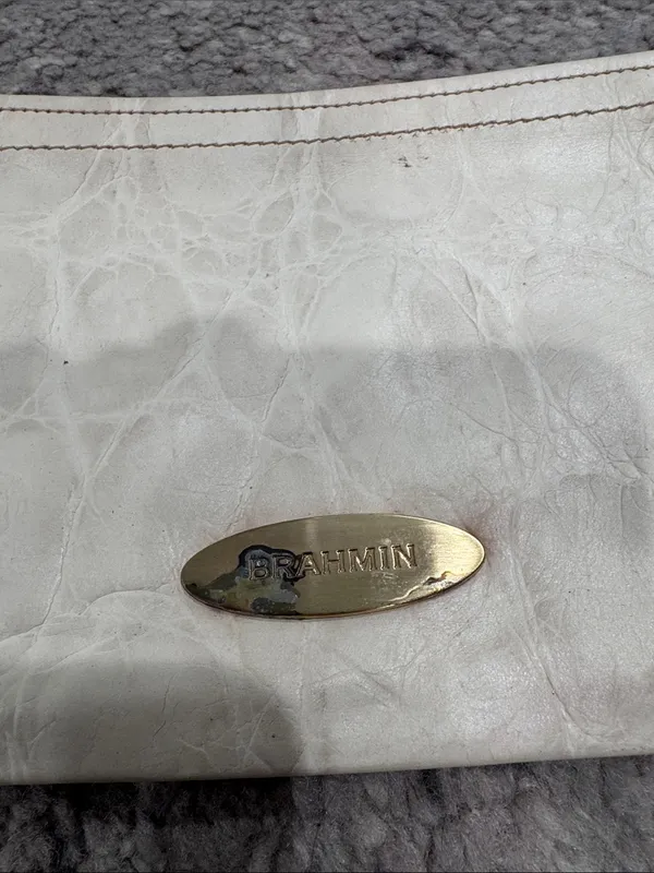 Brahmin Women’s White Croc Embossed Leather Wristlet Gold Plaque - Image 2
