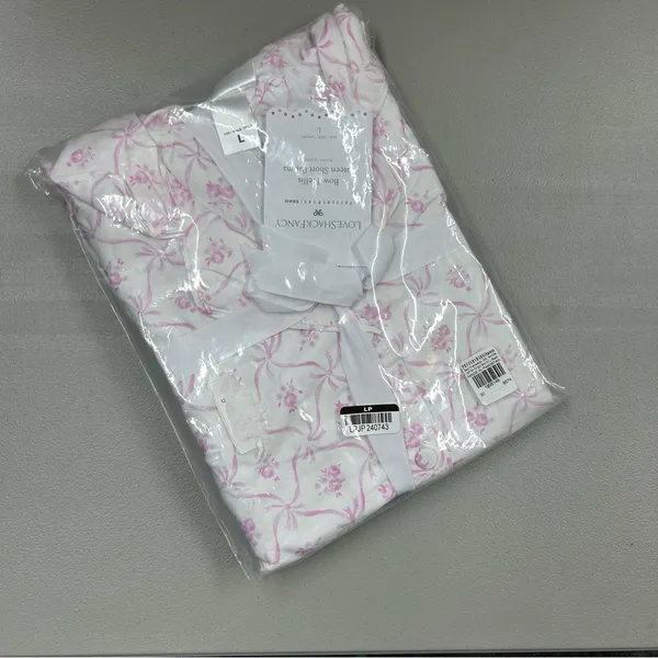 LoveShackFancy Floral Trellis Pajama Set Ruffle Bow Button Top Shorts Large NWT - Image 3