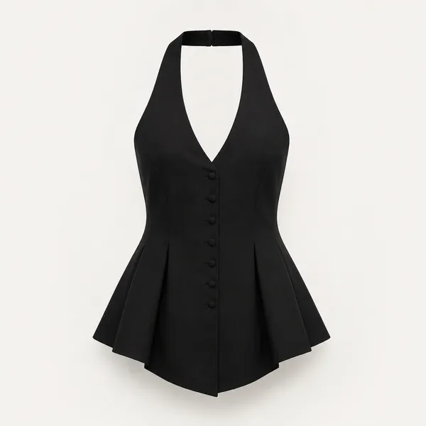 Reformation | Auli Halter Wool-Blend Peplum Vest Top in Black | size 2 - Image 9