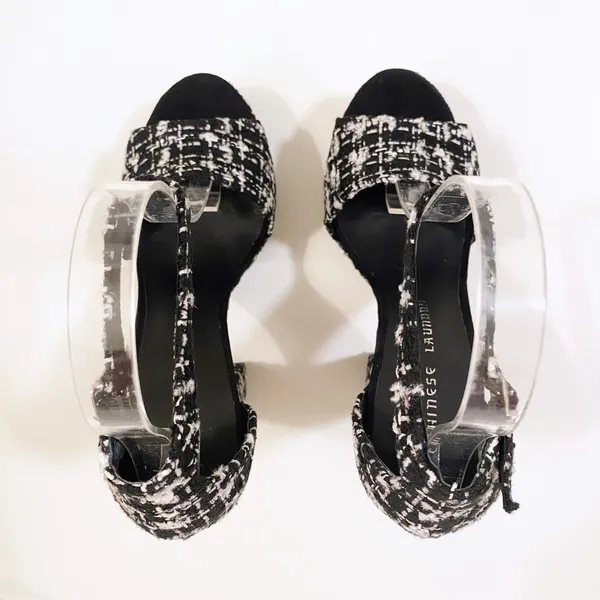 CHINESE LAUNDRY | Black Tweed Plaid Platform Block Heel size 8.5M - Image 2