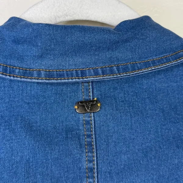 NEW Lucky & Blessed Denim Stretchy Short Sleeve Zip Up Flare Leg Jumpsuit XS - Image 10