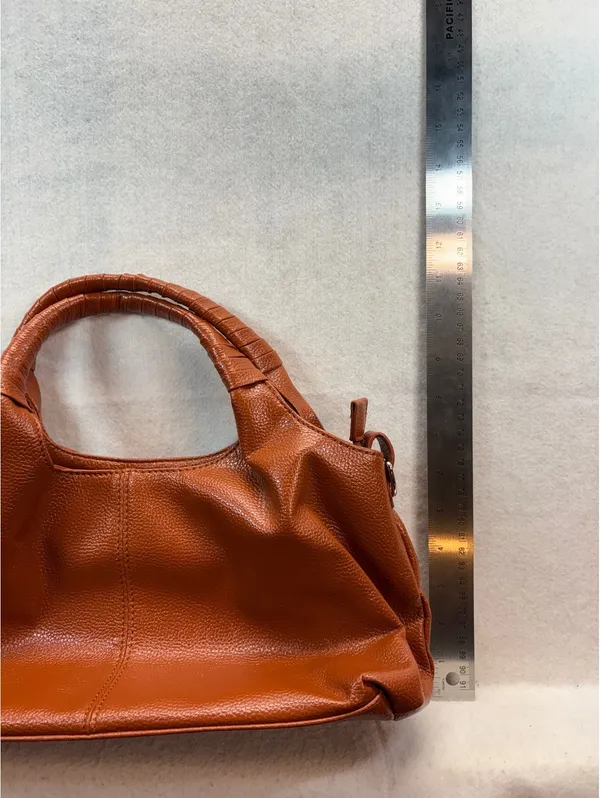 Brown Pebbled Faux Leather Satchel Handbag Shoulder Bag w/ Strap - Image 3