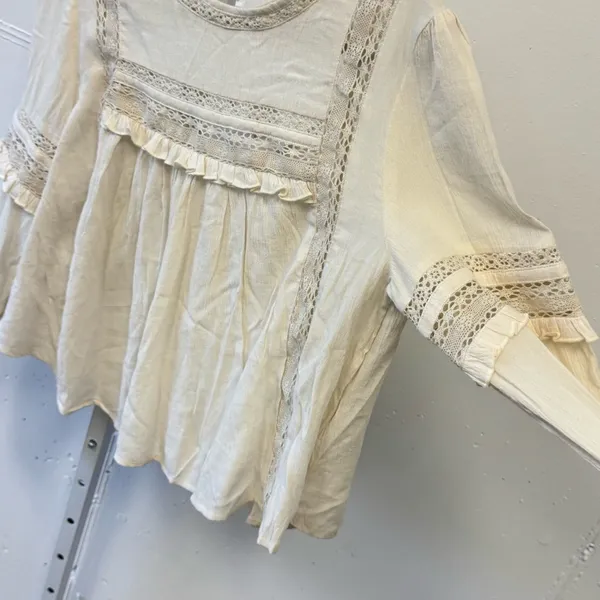 NWT American Eagle Outfitters Boho Babydoll Lightweight Blouse Keyhole Cream Med - Image 7