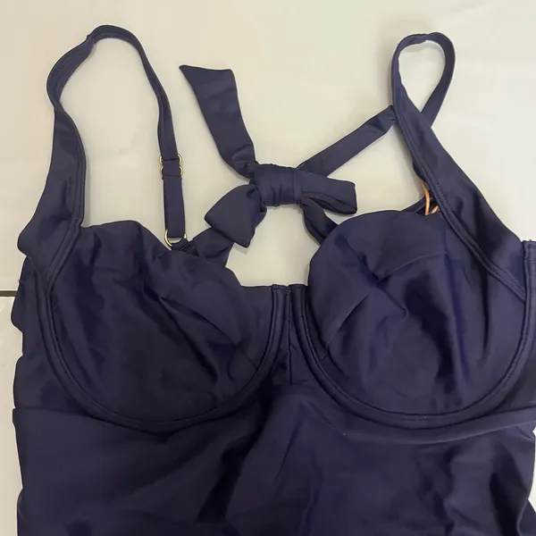 New Quince Italian Underwire One Piece Womens Swimsuit Deep Navy Blue Size Large - Image 5