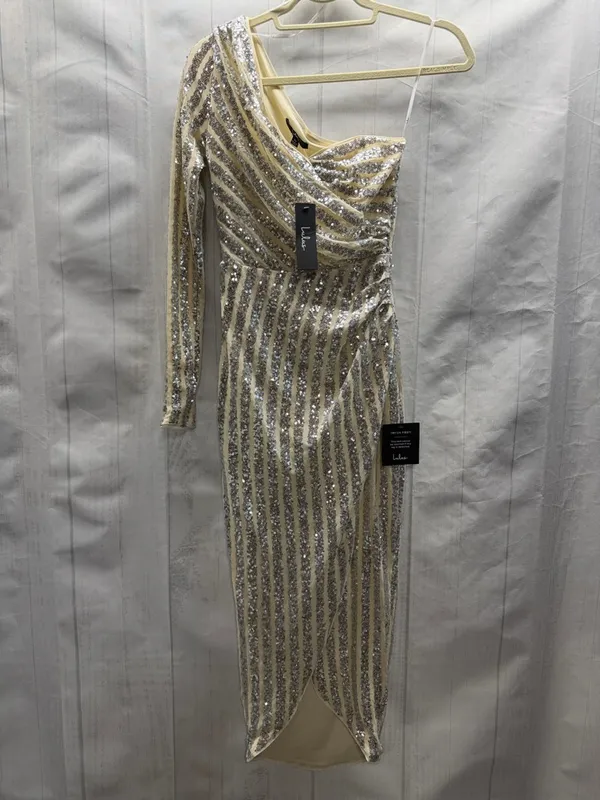 Lulus NWT Silver Sequin Elegant Occasion One-Shoulder Tulip Hem Midi Dress XSS - Image 6