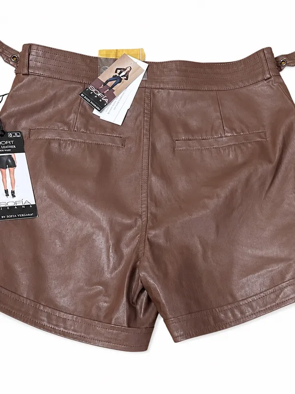 NWT Sofia by Sofia Vergara Brown Faux Leather High Rise Shorts Size 6 - Image 3