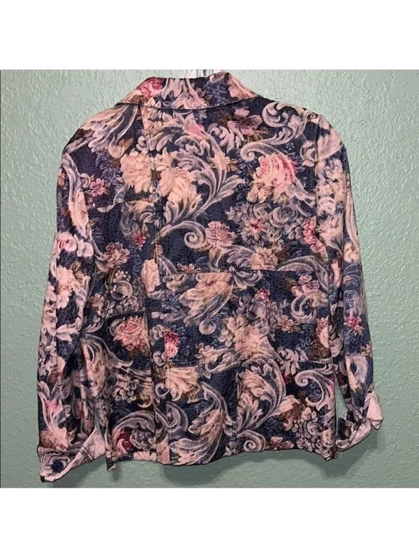 Vintage Jean Jacket Paisley denim Floral Tapestry cottagecore teacher granny - Image 4