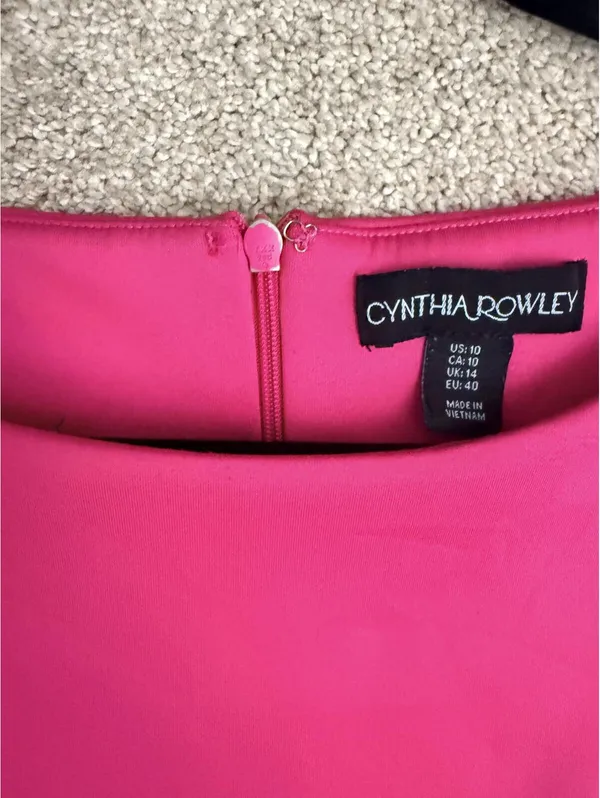 Cynthia Rowley Women's Size 10 Hot Pink Fit & Flare Laser Cut Eyelet Hem Dress - Image 5