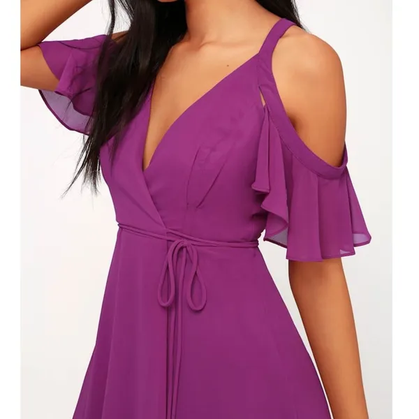 NEW Lulus Bombshell Magenta Purple Off-the-Shoulder Flirty Wrap Mini Dress XL - Image 3