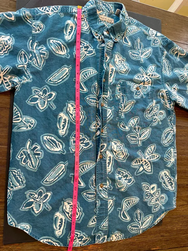 Bugle Boy Company Men's Short Sleeve Button-Down Shirt Teal Blue Floral Leaf - Image 3