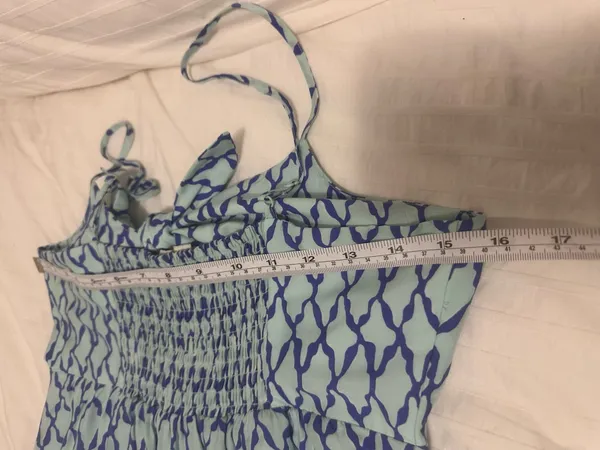 Vineyard Vines Blue Geo Print V-Neck Smocked Sleeveless Maxi Dress Size S - Image 6