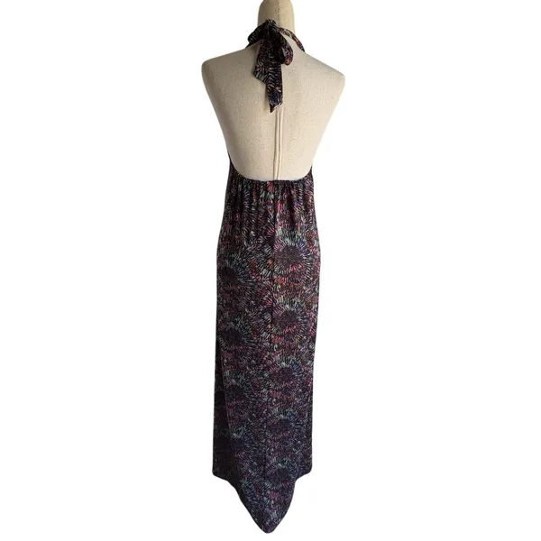 Black Multicolor Halter Maxi Dress with Abstract Burst Print - Image 3