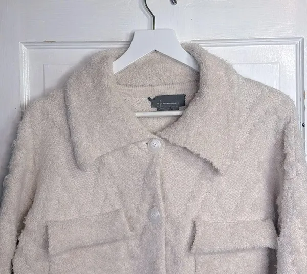 Anthropologie Flat White Knit Button-front Sweater Coat Jacket W1167 Sz M - Image 6