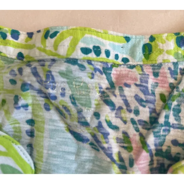 Lilly Pulitzer Blue Green Pink Coral Print‎ Cotton Halter V-Neck Tank Top Small - Image 3