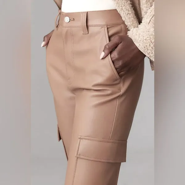 Halogen NWT Wide Leg Faux Leather Cargo Pants Womens XL Taupe Tan Neutral Office - Image 3