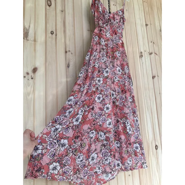NWT Lulus Ties With You Rose Pink Floral Print Tie-Back Midi Dress Resort Sz XS - Image 7