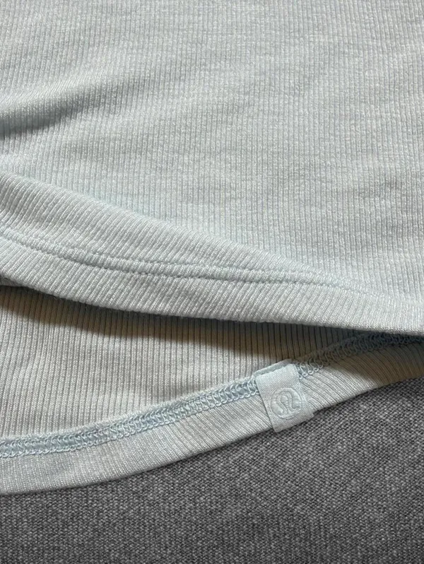 Lululemon Blue Ribbed Cropped Curved Hem Tee Size 0 - Image 7