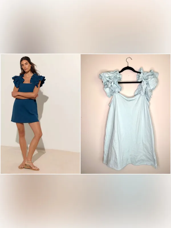 Free People Free-Est Josie Mini Dress Light Blue Flutter Ruffle Sleeve Sz M - Image 2
