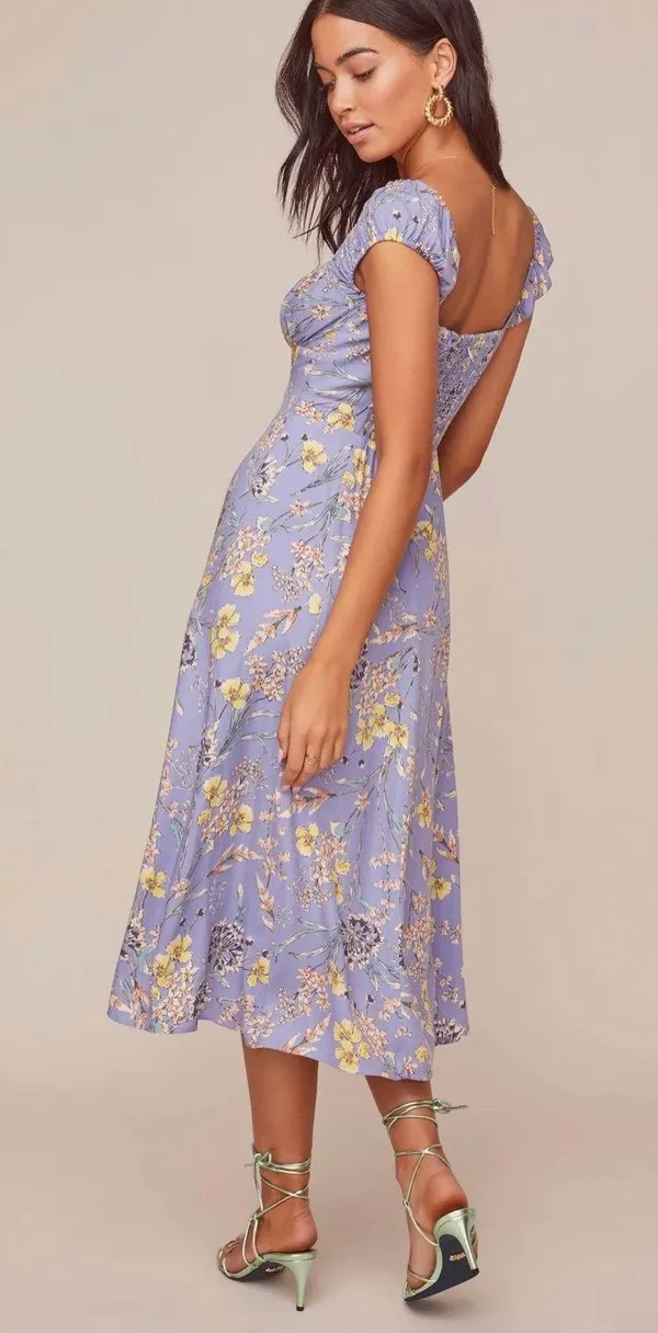 ASTR The Label Bonjour Floral Midi Dress Periwinkle Multi Floral Size Large - Image 3