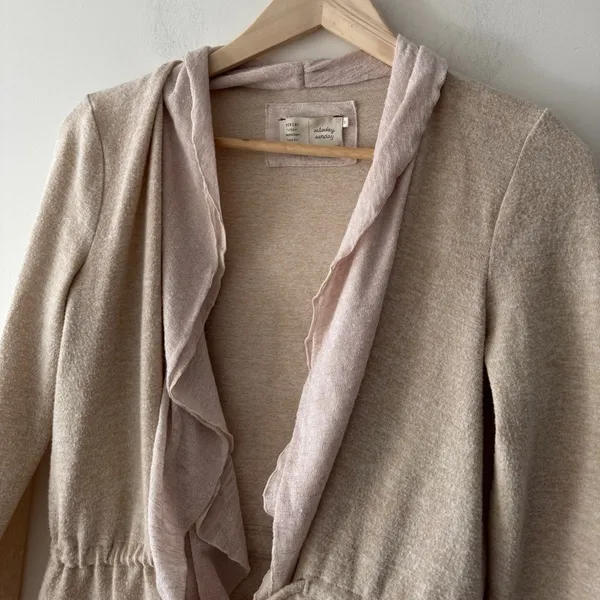 Anthropologie Saturday Sunday‎ Oatmeal Matanie Tie Closure Ruffle Cardigan - Image 3