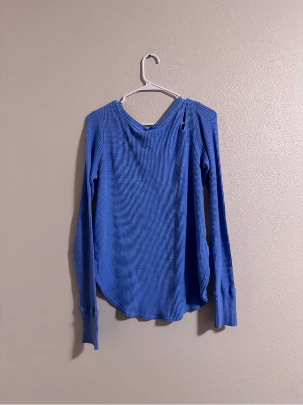 NWOT aerie Light Blue Waffle Knit Long Sleeve Top - Image 3