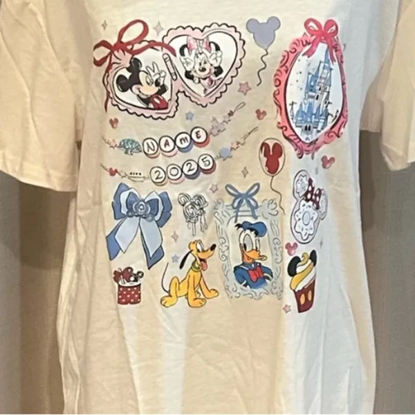 Source Unknown Disney White T-Shirt Mickey Mouse Minnie Mouse Donald Duck Pluto 2025 Size L - Image 5