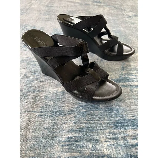 Charles By Charles David Black Strappy Platform Wedge Heel Sandals Approx size 9 - Image 2