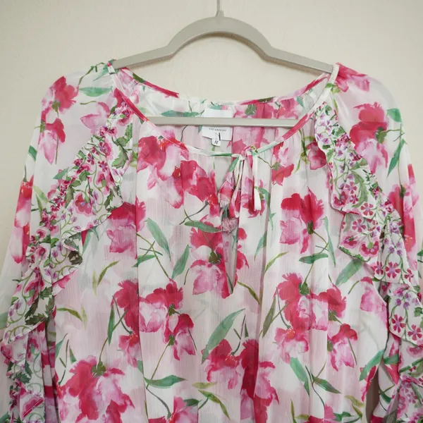 MISA Los Angeles Size Medium Pink Floral‎ Ruffle Mini Dress Smocked Waist Girly - Image 6