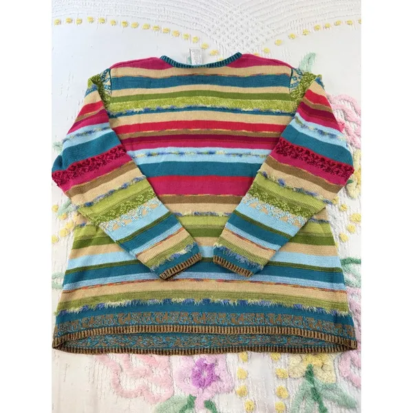 Koret Womens XL Multi-Color Striped Fair‎ Isle Eyelash Texture Knit Sweater - Image 3