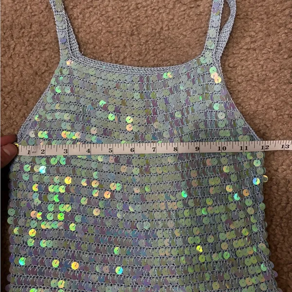 Vintage Blue Sequin Embellished crochet knit cami Tank Top - Image 6