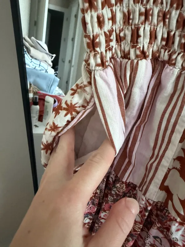 Universal Threads Pink & Brown Patchwork Smocked Tiered Maxi Dress - Image 4