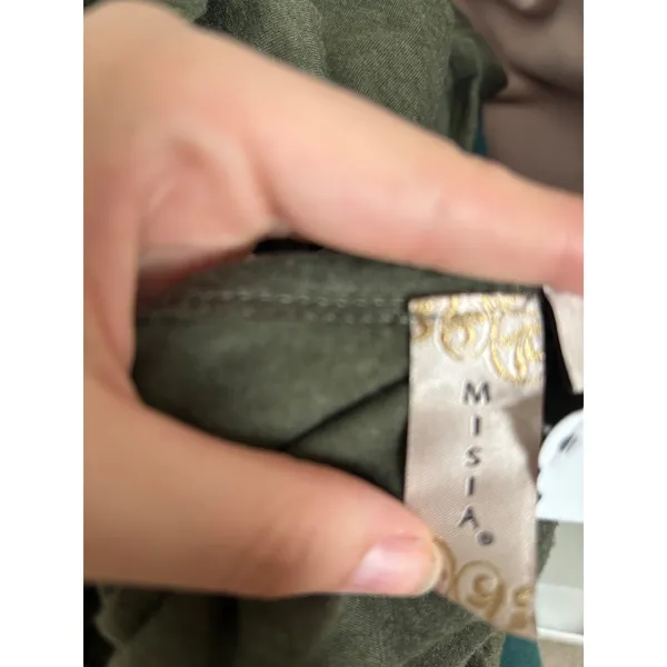 Misia Olive Green Knit Top 3/4 Sleeve Button Detail Casual‎ Vintage Style Large - Image 3