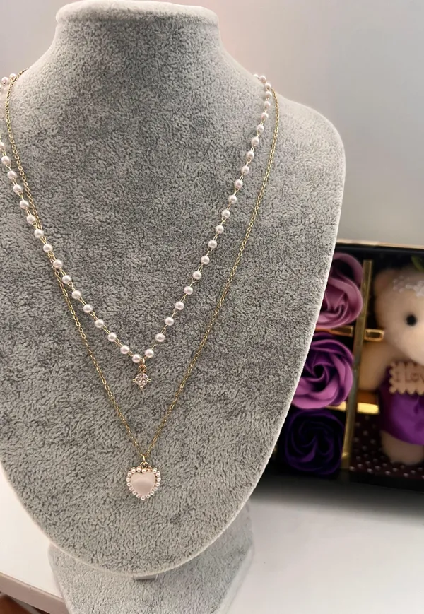 Love Pendant Double Collar Chain Necklace - Image 2