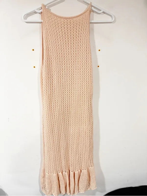 A.L.C Cream Crochet Tulled MIDI Tank Dress Size Large - Image 6