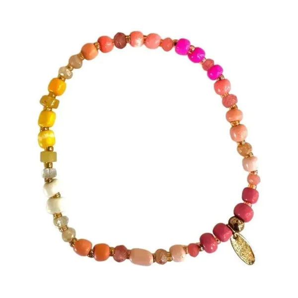 Anthropologie Serefina pink yellow beaded stretchy bracelet - Image 3
