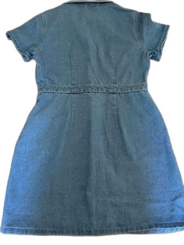 SHEIN Denim Button Front Shirt Dress Blue Short Sleeve Pockets Size L - Image 2