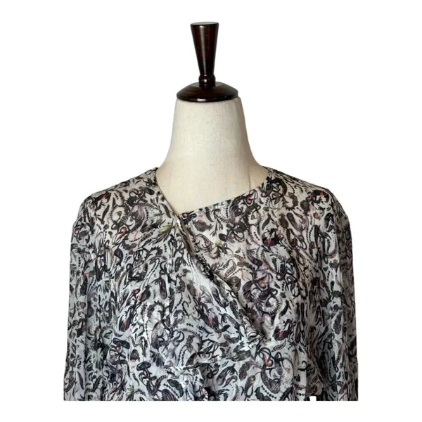 IRO Dress Women Small‎ Ivory Black Chiffon Floral Print Long Sleeve Mini - Image 3