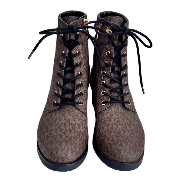 Michael Kors Signature Brown and Black Lug Sole Combat Boots, Size 10 - Image 2