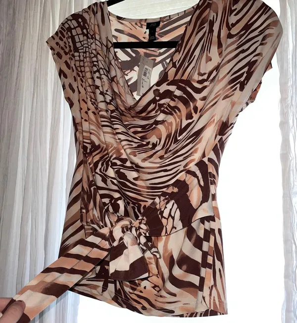 ASOS River Island Cowl Neck Abstract Print Tie Back Top - Image 5