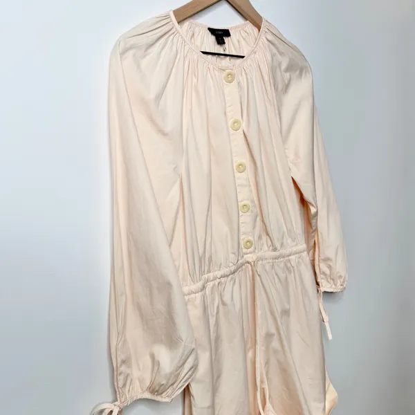 NWT J. Crew Cotton Poplin Tie Sleeve Button Front Romper Pink Orange Cream Small - Image 6