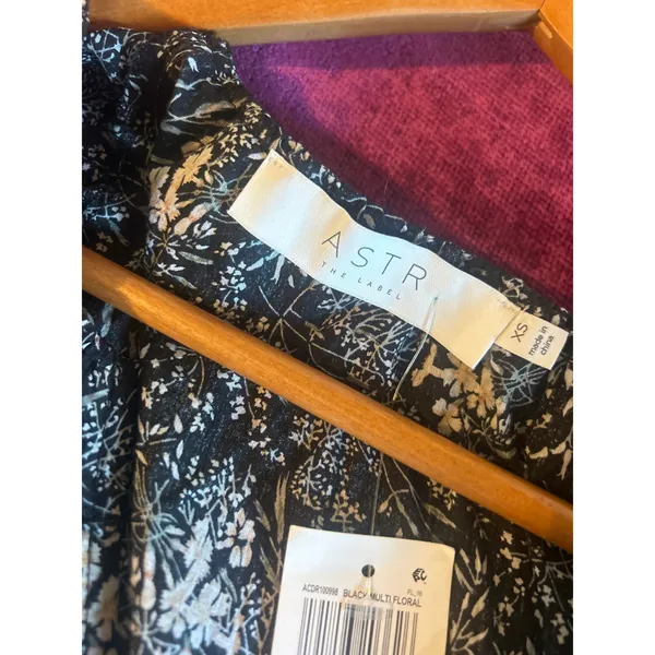 ASTR the LABEL Midi Peasant Dress Printed Black Dark Cottagecore NWT Size XS - Image 3