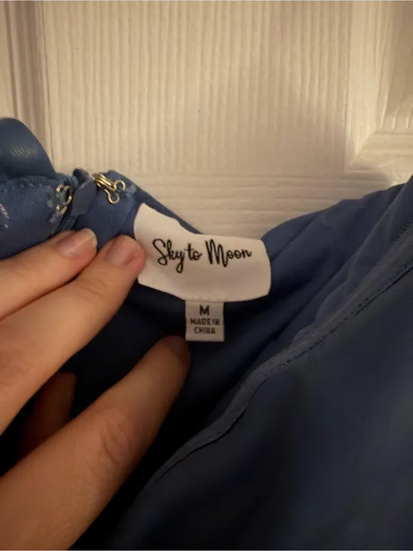 Sky to Moon NWOT Blue Pleather Mini Strapless Dress - Image 2