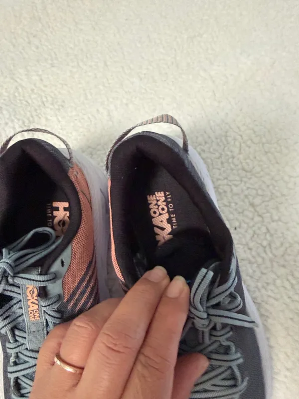 Hoka One One Women's Teal and Peach Running Sneakers - Image 4
