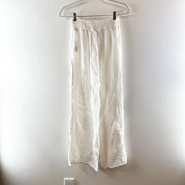 Abercrombie & Fitch Textured Gauze Pull-On Wide Leg Lounge Pants White Small - Image 5