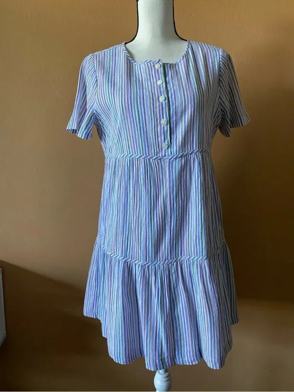 Madewell Pastel Multi-Stripe Short-Sleeve Tiered Mini Dress - Image 5